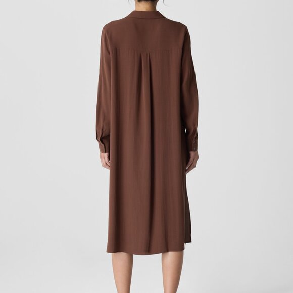 Eileen Fisher Silk Georgette Crepe Notch Collar Shirtdress Clove Color Size PS - Picture 4 of 8